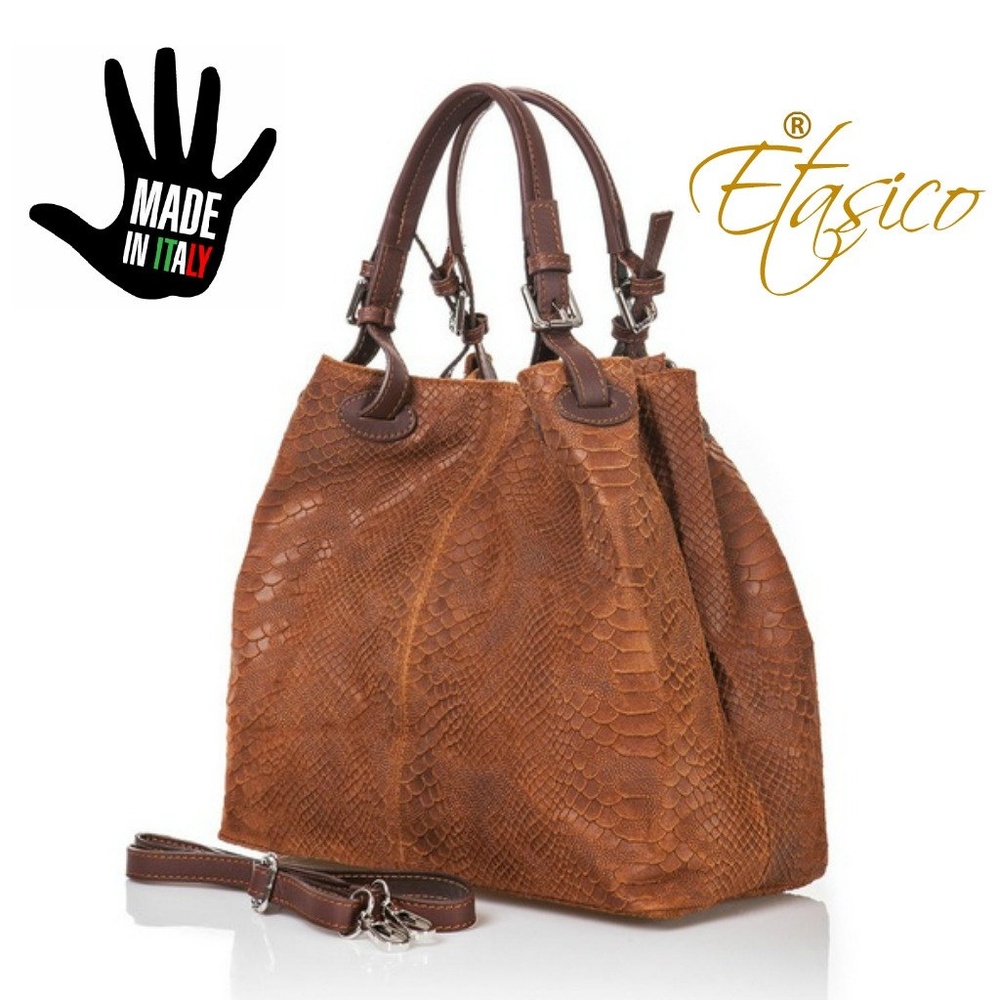 Italian Leather Python Snakeskin Print Handbag